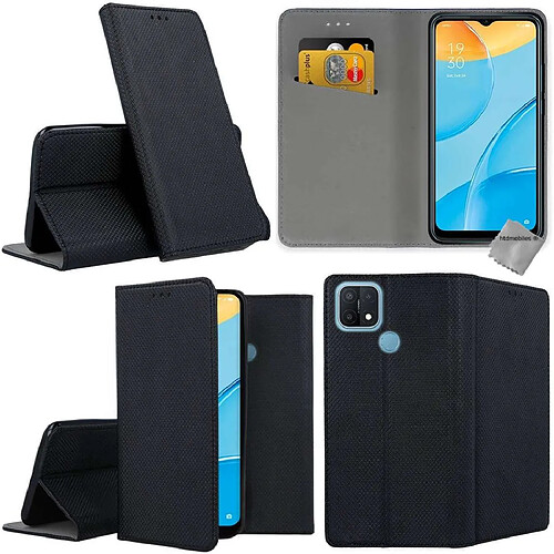 Htdmobiles Housse etui portefeuille avec coque intérieure en silicone pour Oppo A15 + film ecran - NOIR MAGNET