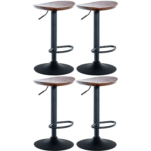 Decoshop26 Lot de 4 tabourets de bar pivotant avec repose-pieds assise en bois noyer pieds en métal noir 10_0004519