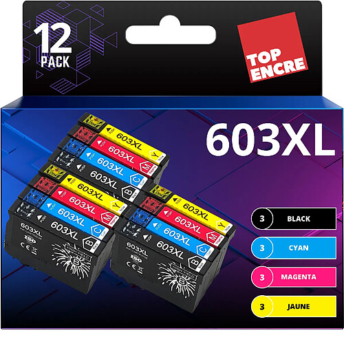 Top Encre TOPENCRE - 603XL - Pack de 12 Cartouches d'encre Compatible pour Epson 603 XL Etoile de Mer - pour Epson XP-2100 XP-2155 XP-3100 XP-4100 WF-2820 WF-2830 DWF WF-2870 WF-2835 WF-2850