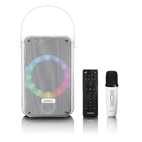 Lenco Ensemble de karaoké avec Bluetooth®, batterie rechargeable, microphone karaoké sans fil et éclairage LED disco BTC-060WH Blanc