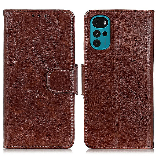 Etui en PU texture nappa marron pour votre Motorola Moto G22