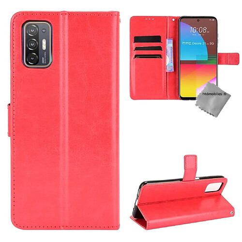 Htdmobiles Housse etui portefeuille avec coque intérieure en silicone pour HTC Desire 21 Pro 5G + film ecran - ROUGE