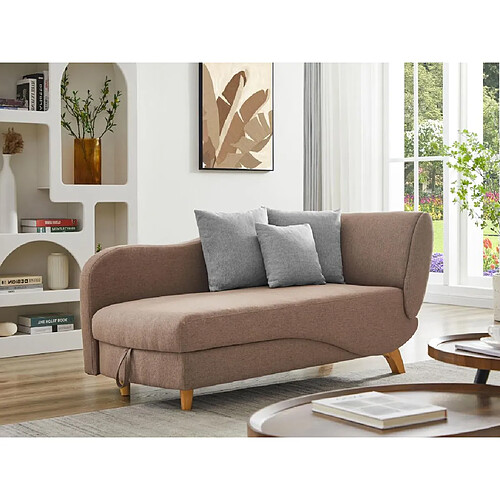 Vente-Unique Méridienne gauche convertible en tissu marron avec coffre de rangement PENELOPE