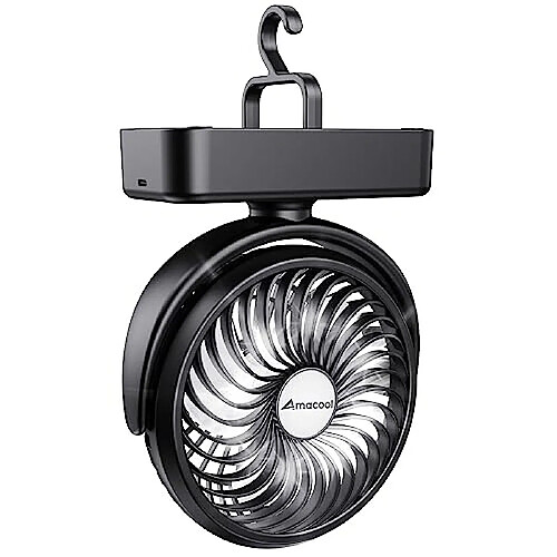 Ventilateur de Camping Portable avec Lanterne à LED - Ventilateur à Piles Rechargeable de 40H de Temps de Travail avec Crochet de Suspension pour les pannes d'urgence d'ouragan de Voiture de Tente RV