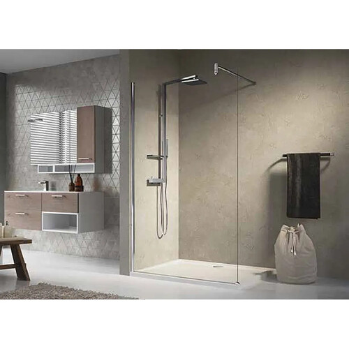 Novellini - Paroi de douche à l'italienne 67-68,5 x H.195 cm vitrage transparent profilé silver - LUNES H