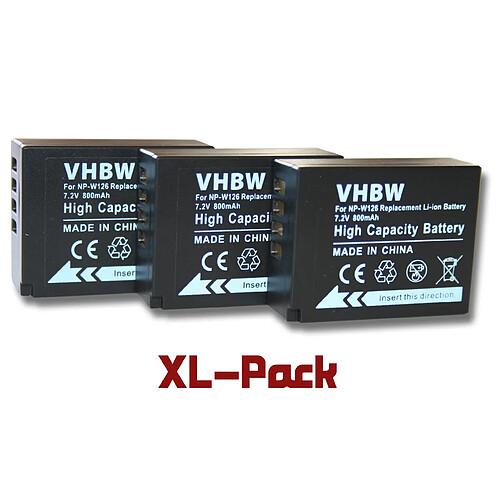 vhbw 3x batterie compatible avec Fuji / Fujifilm X-T100, X-T30, X-A7, X-Pro3, X-T200, X-S10, X-A1, X-E2S appareil photo APRN (800mAh, 7,2V, Li-Ion)