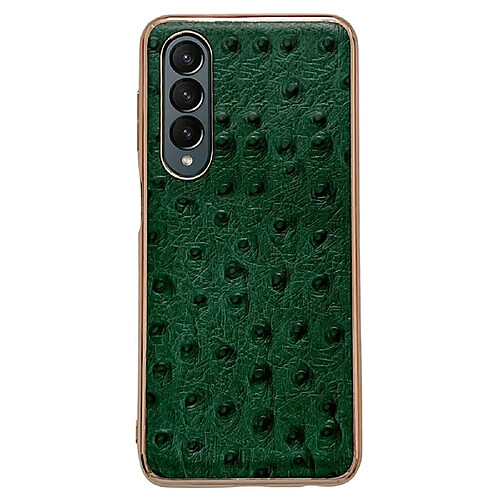 Coque en TPU + cuir véritable galvanoplastie, antichute, texture autruche pour votre Samsung Galaxy Z Fold3 5G - vert