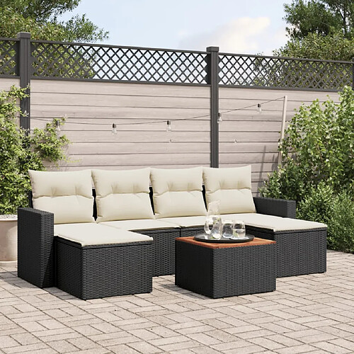 vidaXL Salon de jardin 7 pcs avec coussins noir résine tressée