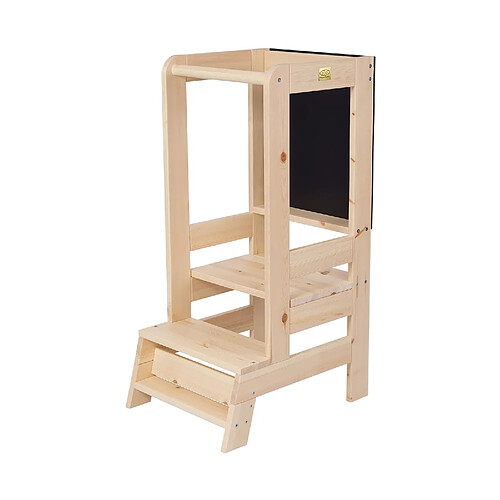 MeowBaby® Tour d’Apprentissage en Bois Montessori Kitchen Helper, Naturel avec Table Au Noir