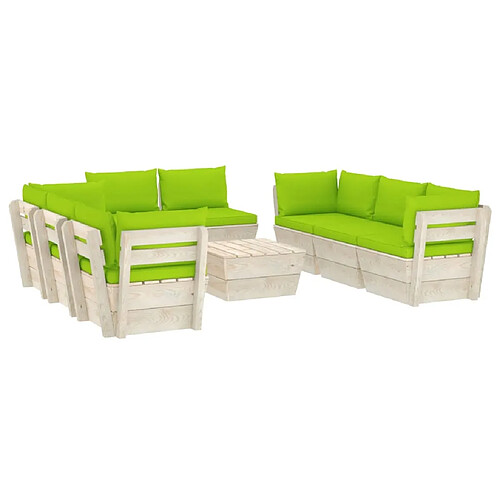 Maison Chic Salon de jardin palette 9 pcs avec coussins - Table et chaises d'extérieur - Mobilier/Meubles de jardin Moderne épicéa imprégné -MN46017