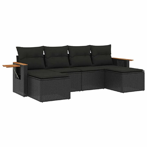 Maison Chic Salon de jardin 6 pcs avec coussins | Ensemble de Table et chaises | Mobilier d'Extérieur noir résine tressée -GKD76973