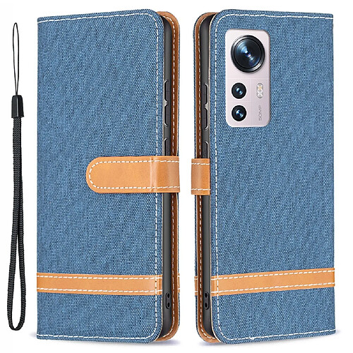 Etui en PU texture jean avec support et sangle bleu marine pour votre Xiaomi 12