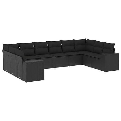 Maison Chic Salon de jardin 10 pcs avec coussins, Ensemble Tables et chaises d'extérieur noir résine tressée -GKD257647