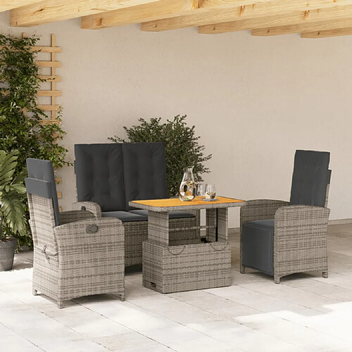 vidaXL Ensemble à manger jardin 4pcs et coussins Gris Résine tressée