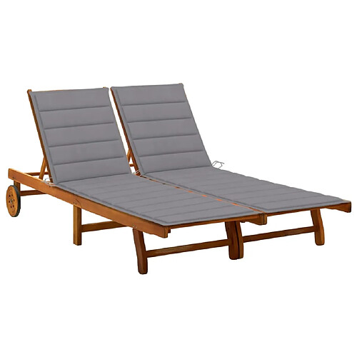 vidaXL Chaise longue de jardin 2 places avec coussins Acacia solide