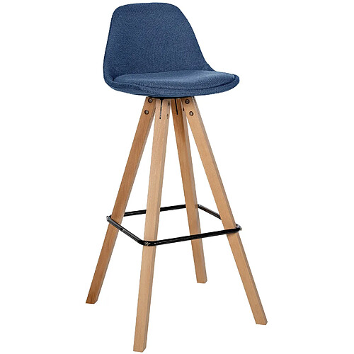 Decoshop26 Tabouret de bar chaise haute x1 repose-pieds style scandinave en tissu bleu structure en bois clair carré 10_0004640