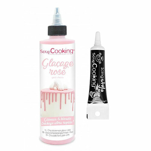 Scrapcooking Glaçage goût chocolat 130 g rose + Stylo de glaçage noir