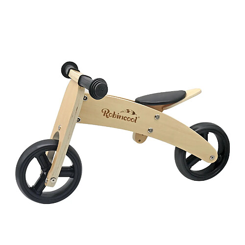 Vélo Sans Pédales Montessori Robincool Fast Wheels 63x32x36cm Transformable en Tricycle Bois Éco Couleur Naturel et Noir