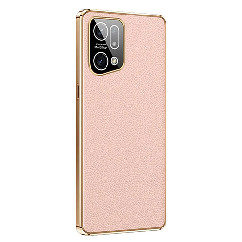 Coque en TPU + cuir véritable électroplaqué, rose pour votre Oppo Find X5