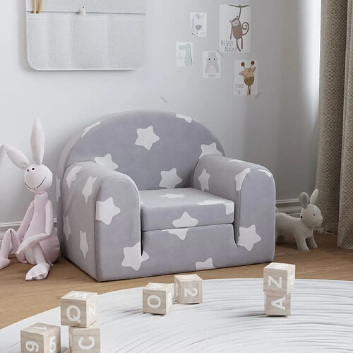 vidaXL Canapé-lit pour enfants gris clair avec étoiles peluche douce