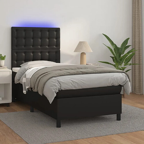 Sommier à lattes et LED,Cadre à lattes de lit avec matelas pour Adulte Noir 90x200 cm -MN73859