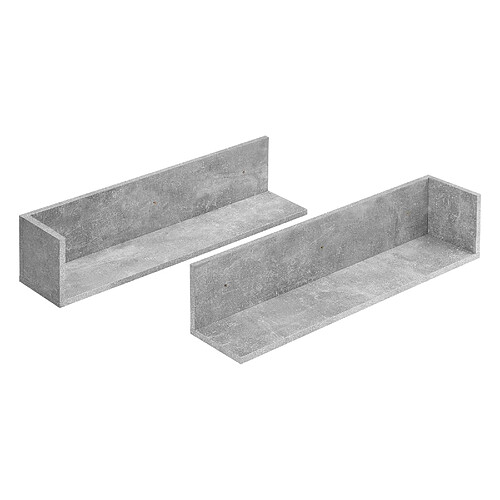 Helloshop26 Lot de 2 étagères murales stylées set d'étagères flottantes design capacité de charge 8 kg panneau de particules mélaminé 75 x 17 x 17 cm gris 03_0005757