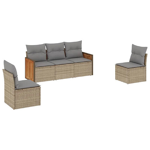 Maison Chic Salon de jardin avec coussins 5 pcs | Ensemble de Table et chaises | Mobilier d'Extérieur beige résine tressée -GKD53539