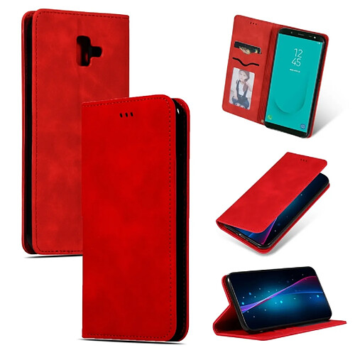 Wewoo Housse Coque Étui en cuir avec rabat horizontal magnétique Business Skin Feel rétro pour Samsung Galaxy J6 Plus 2018 et J6 Prime rouge