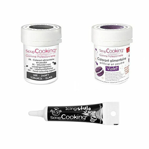 Scrapcooking 2 colorants alimentaires noir-violet + Stylo glaçage noir