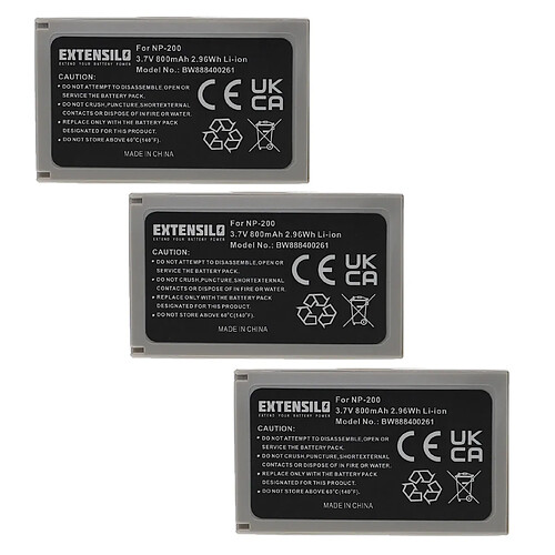 Vhbw EXTENSILO 3x Batteries remplacement pour Minolta NP-200 pour appareil photo, reflex numérique (800mAh, 3,7V, Li-ion)