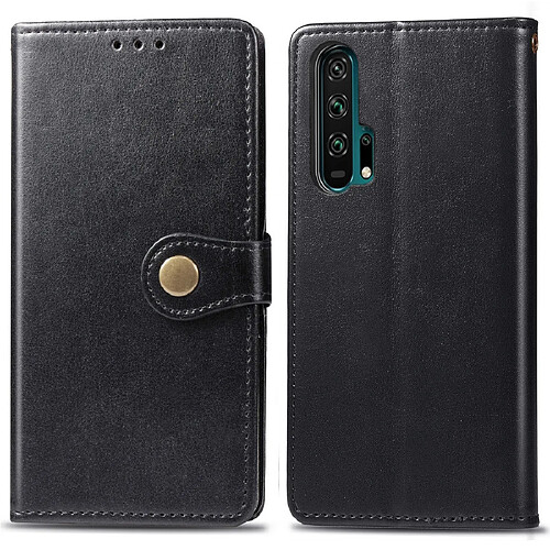 Wewoo Housse Coque Étui en cuir de protection pour téléphone portable avec boucle de couleur unie rétro lanière et cadre photo et fente carte et portefeuille et fonction de support Huawei Honor 20 Pro noir