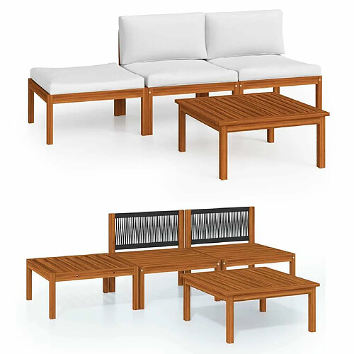 Maison Chic Salon de jardin 4 pcs + coussins - Mobilier/Meubles de jardin - Table et chaises d'extérieur Crème Bois d'acacia solide -MN55227