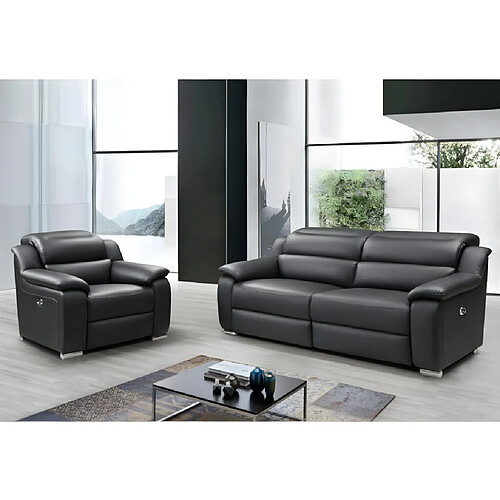 Vente-Unique Canapé 3 places et fauteuil relax électrique en cuir noir ARENA III