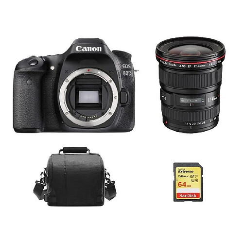 CANON EOS 80D + EF 17-40mm F4L USM + 64GB SD card + camera Bag