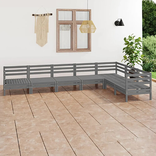 vidaXL Salon de jardin 7 pcs Bois de pin massif Gris