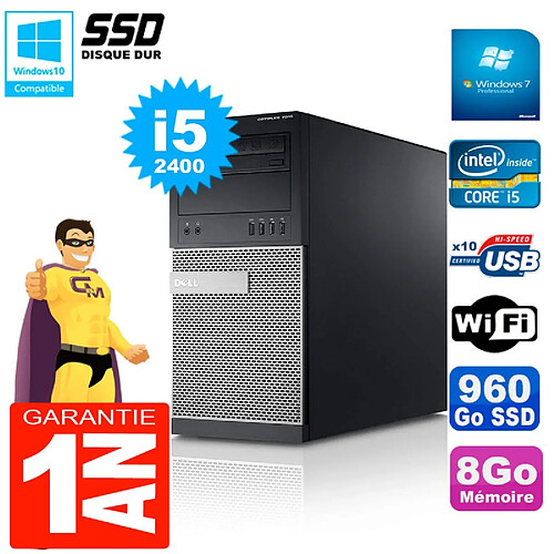 PC Tour DELL 7010 Core I5-2400 RAM 8Go Disque 960 Go SSD Wifi W7 · Occasion