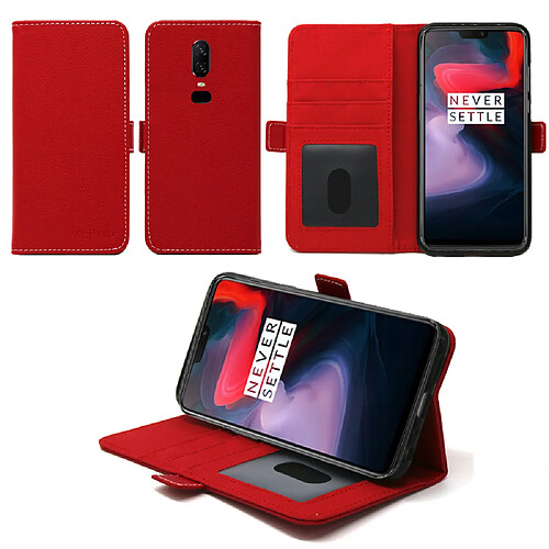 Housse OnePlus 6 protection Portefeuille luxe rouge Style Cuir avec stand - Etui coque pour One Plus 6 avec porte cartes - Accessoires pochette case XEPTIO