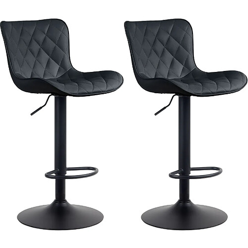 Decoshop26 Lot de 2 tabourets de bar en synthétique noir pieds en métal noir hauteur réglable pivotant TDB10729