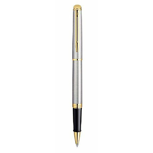 Waterman Hemisphere Stainless Steel Gold Trim Rollerball - Gift Boxed