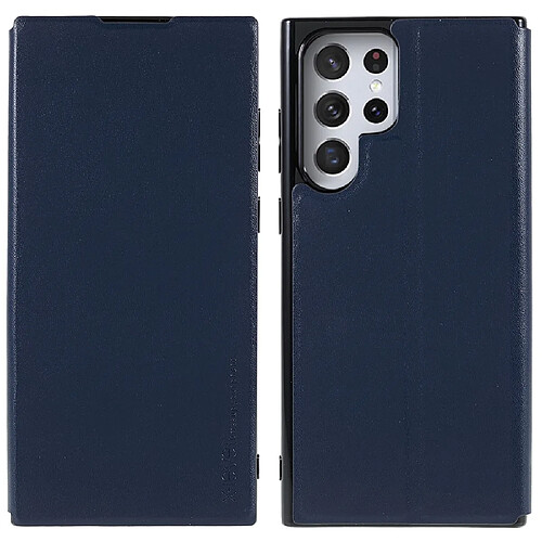 Etui en PU X-LEVEL auto-absorbant non magnétique avec support bleu pour votre Samsung Galaxy S22 Ultra 5G