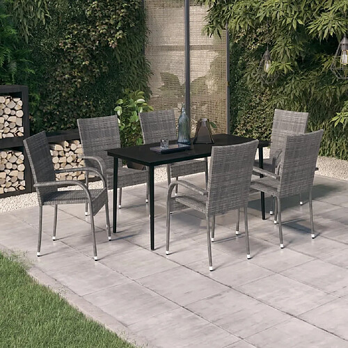 vidaXL Ensemble de salle à manger de jardin 7 pcs Gris et noir