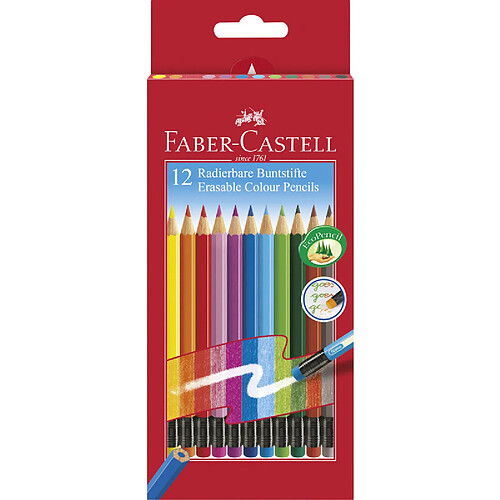 FABER-CASTELL Crayon de couleur gommable, étui carton de 12 ()