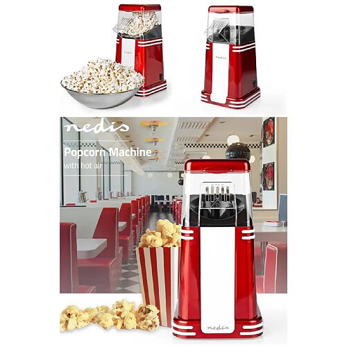 NEDIS MACHINE A POP-CORN ELECTRIQUE 1200W Rouge/Blanc pop-corn en seulement 2 à 4 minutes de fabrication