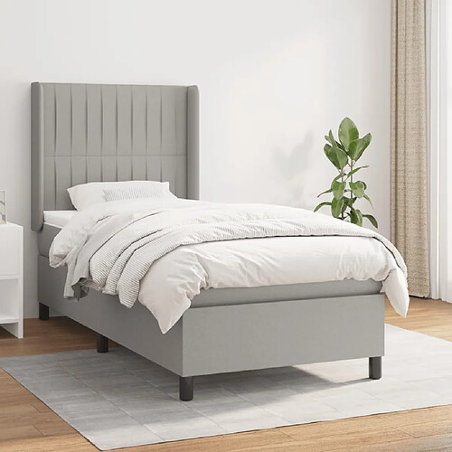 vidaXL Sommier à lattes de lit et matelas Gris clair 90x190 cm Tissu