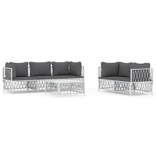 Maison Chic Salon de jardin 6 pcs avec coussins - Table et chaises d'extérieur - Mobilier/Meubles de jardin Moderne blanc acier -MN41992