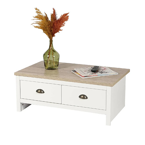 Urban Living Table basse 2 tiroirs en bois HANOI - Blanc