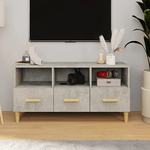 Maison Chic Meuble TV scandinave - Banc TV pour salon gris béton 102x36x50 cm bois d'ingénierie -MN35775