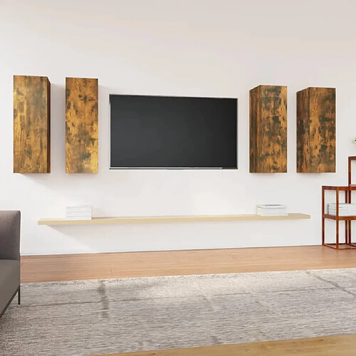 Maison Chic Meubles TV 4 pcs | Banc TV Moderne pour salon | Meuble de Rangement Chêne fumé 30,5x30x90 cm Bois d'ingénierie -MN65431