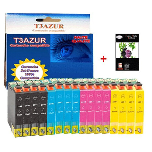 T3Azur 16 cartouches d'encre compatibles 29XL pour Epson Expression Home XP-355 +10f PPA6