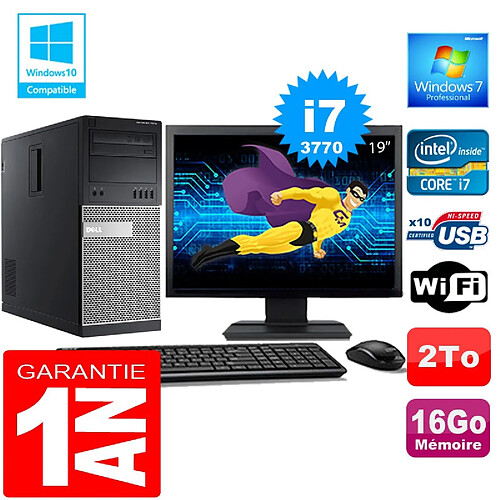 PC Tour DELL 7010 Core I7-3770 Ram 16Go Disque 2 To Wifi W7 Ecran 19" · Occasion